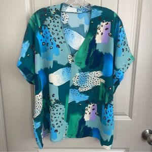 JODIFL Teal and Blue Abstract Blouse